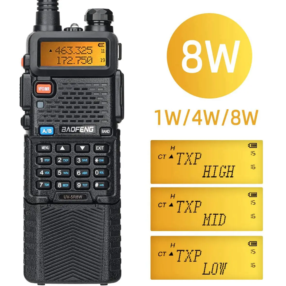 Baofeng UV-5R 8W Long Range Walkie Talkie 3800mAh Type-c Ham Amateur Communication Two Way Radio for Adults Camping