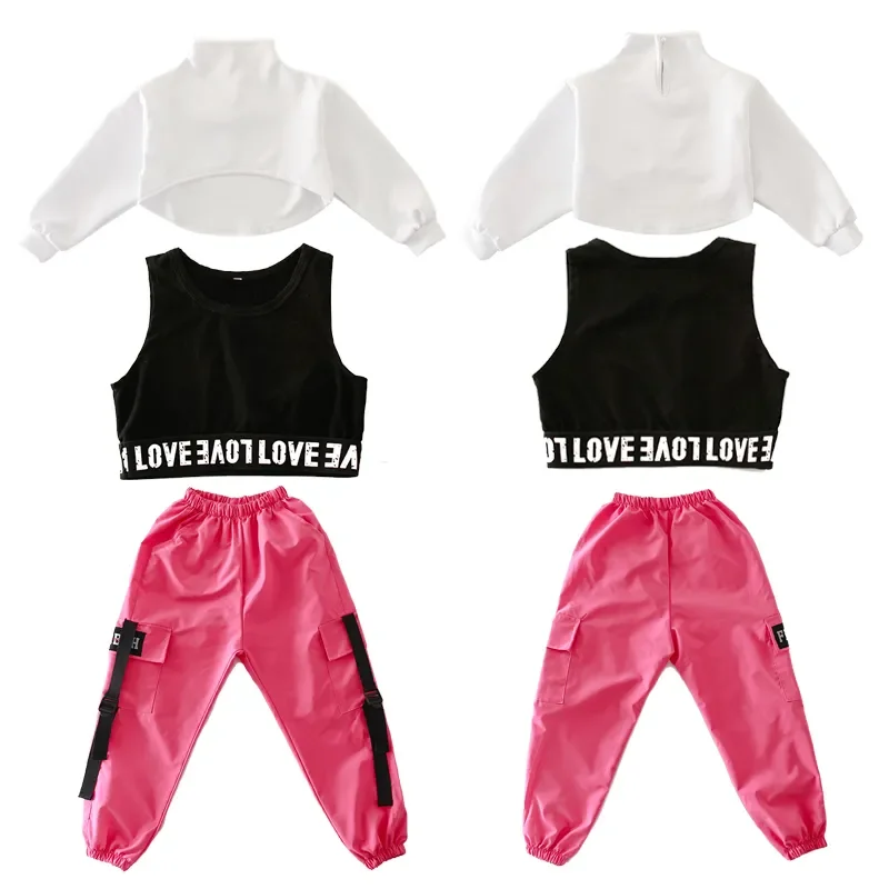 Costume for Girls Ballroom Dancing Streetwear Children Cropped Sweatshirt Shirt Casual Pants Hip Hop Clothing Concert Jazz Dance