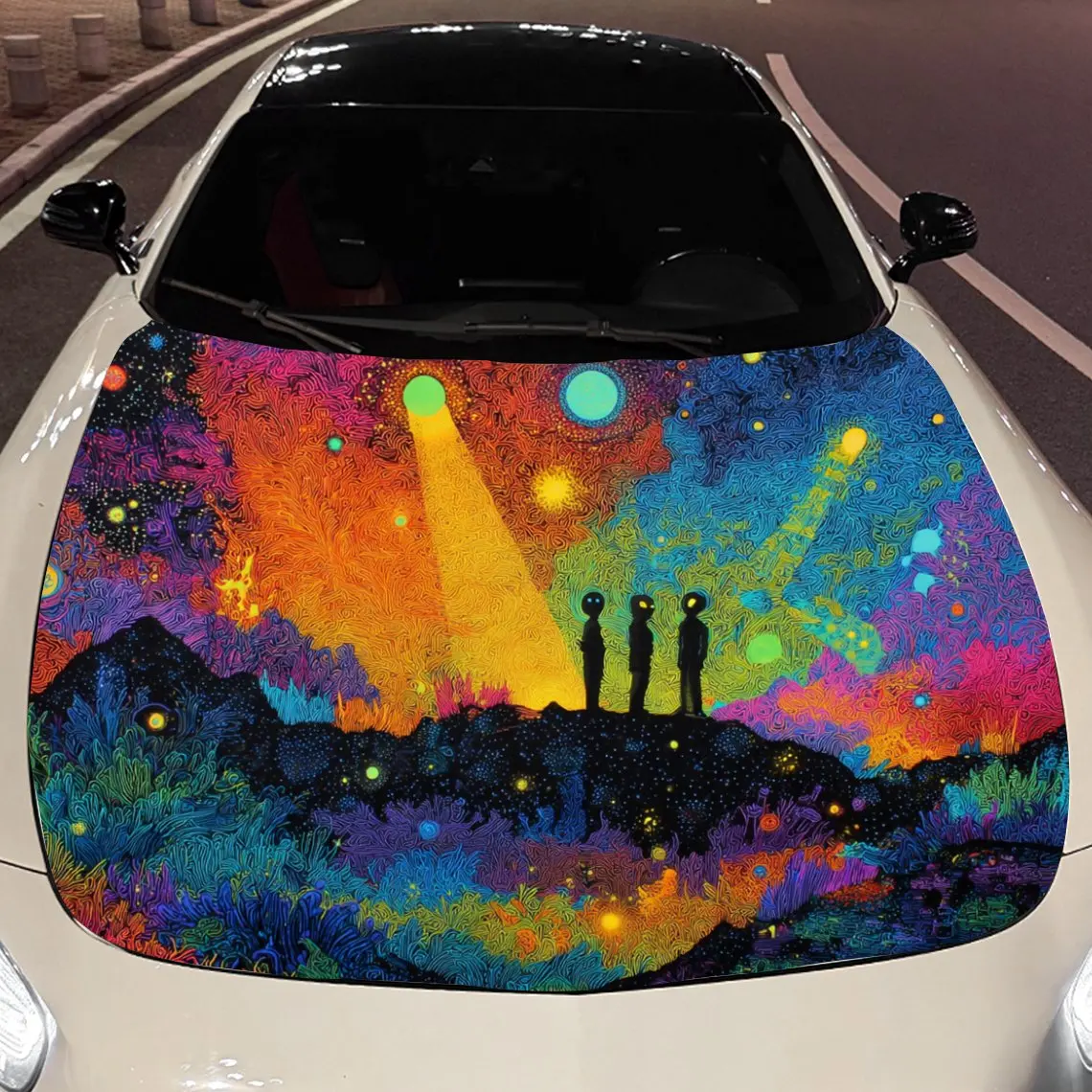 Fantasy World UFOs and Aliens Car Hood Vinyl Stickers Car Surface Protection Decal Car Decoration Cover Vinyl Wraps Waterproof S