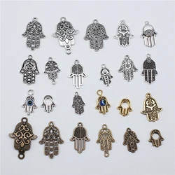 10pcs Fatima Hand Hamsa Palm Protection Tibetan Bronze Silver Color Pendants Antique Making DIY Handmade Craft