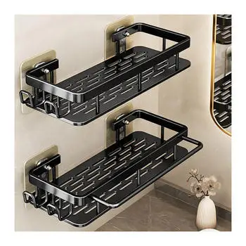 

Hot Selling Two Layers Bathroom Shelf Storage Wall-mounted Space Rack Aluminum Alloy Shower Caddy Shelves for Bathroom