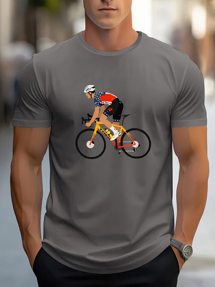 Bike Contest pattern design -100% cotton summer short sleeve O-neck casual printed men's T-shirt.