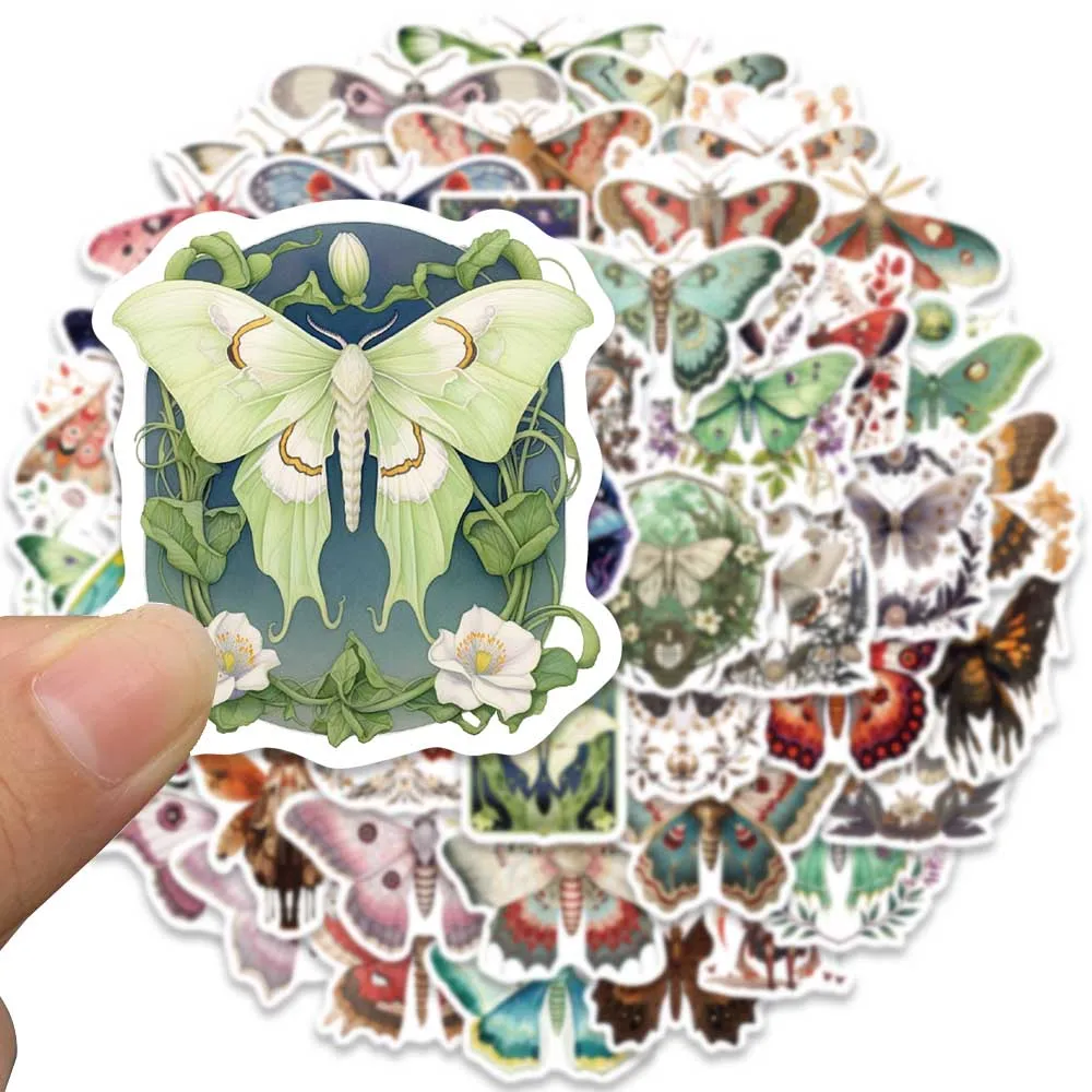 50pcs Cute Cartoon Aesthetic Colorful Moth Graffiti Stickers For Luggage Guitar Laptop Skateboard Waterproof Vinyl Decals