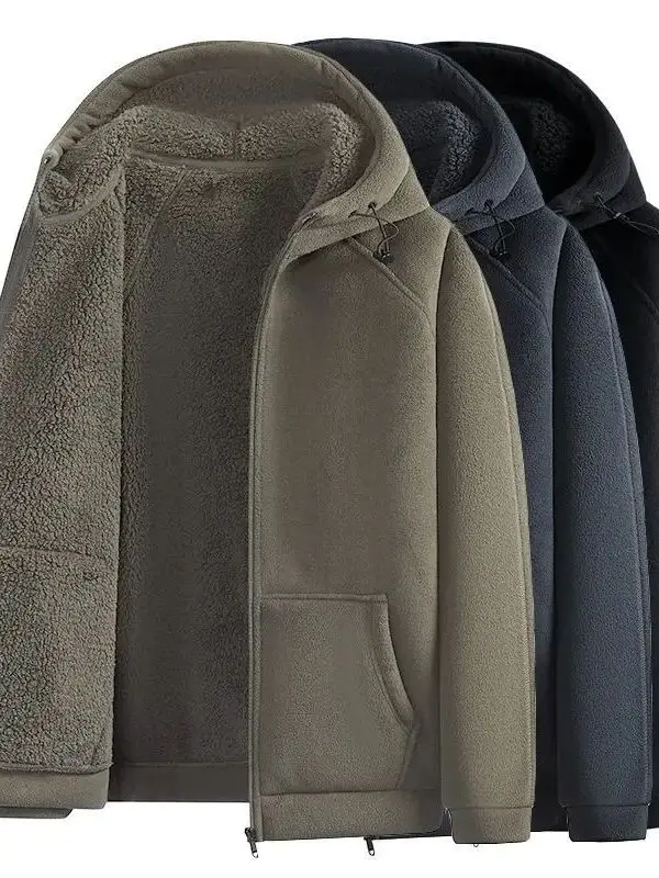 

Thiened двусторонняя толстовка Fce для мужчин, теплая уличная повседневная подставка из полиэфирной ткани с капюшоном, чистая C...