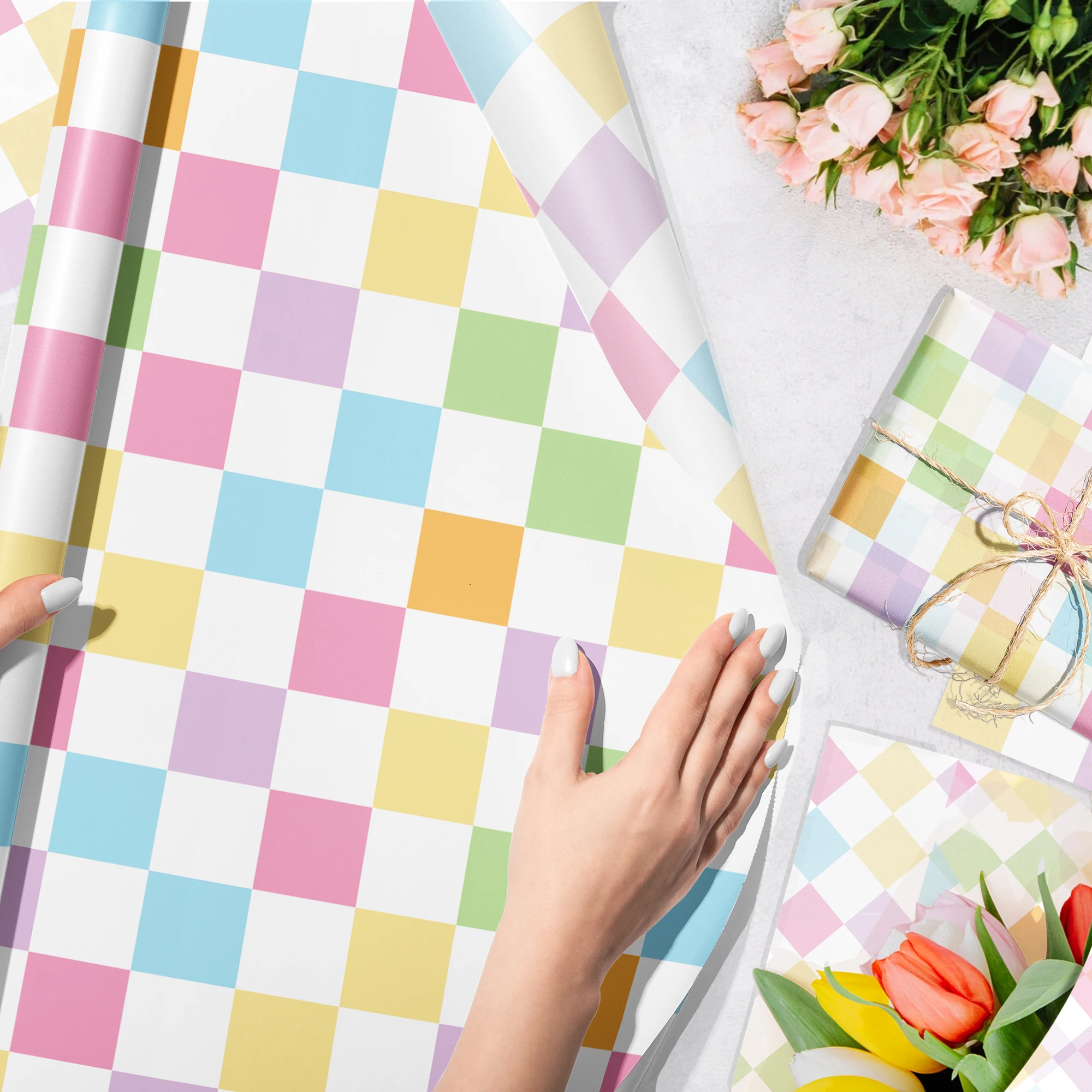 15/35 Stück buntes Gingham-Seidenpapier – 35 x 50 cm, geeignet für Valentinstag, Hochzeit, Partydekoration, Geschenk, Süßigkeitenverpackung