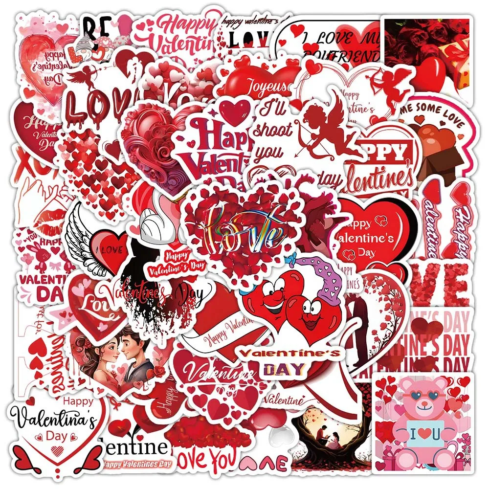 10/30/50pcs Red Love Heart Stickers Romance Valentine's Day Decal Decoration DIY Phone Bike Notebook Skateboard Car Cute Sticker