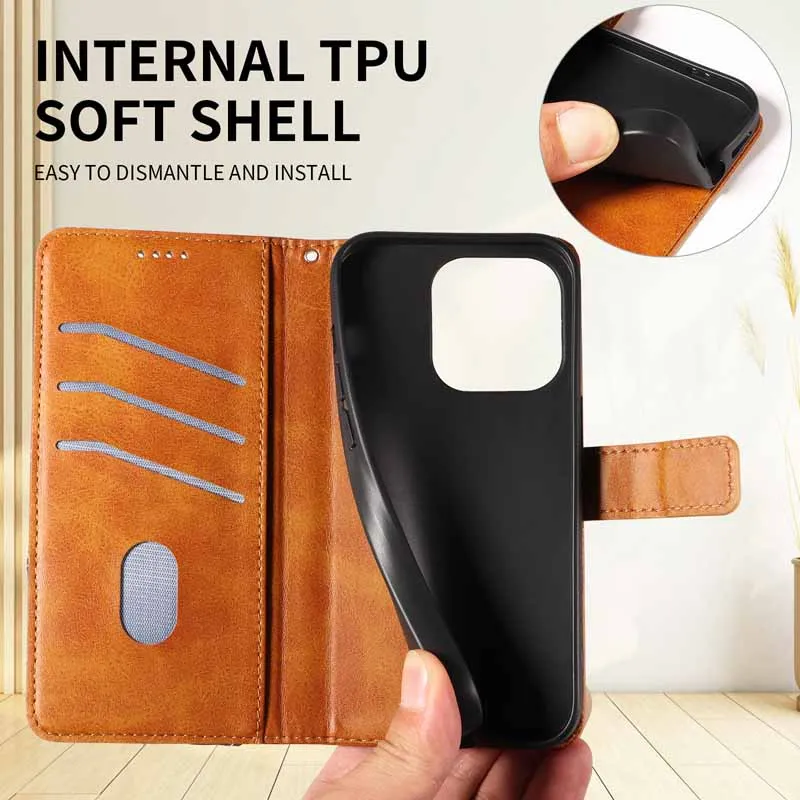 เคสแบบพับได้สำหรับโทรศัพท์มือถือ Motorola Moto G15 G35 G55 G75 G85 G14 G24 G34 G54 G84 G13 G23 G53 G73 G32 G56 G86 Power  วัสดุหนัง