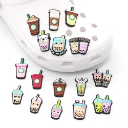 Hot 1pcs Cartoon Bubble Tea Coffee DIY Shoe Charms Garden Accessories Buckle Fit Clogs Sandals Decorate Kids Girl Birthday Gifts