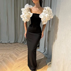 Thinyfull Women Prom Evening Dresses Black 3D Flower Satin Night Party Dress Mermaid Floor Length Cocktail Gowns Saudi Arabia