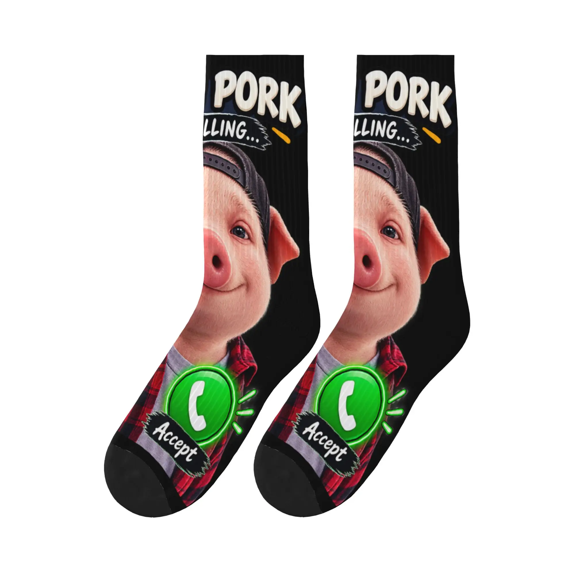 John Pork Answer Call Phone Brainrot Funny Saying Joke Meme Stockings Graphic Socks Winter Non Skid Socks Men Cycling Soft Socks