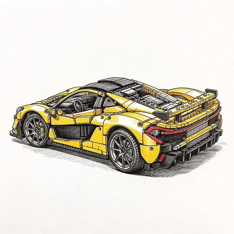 MOC Yellow P1 1:8 Technical Supercar Building Blocks Model 3893PCS Collectible Display Assembly Toy Christmas Gifts for Adults