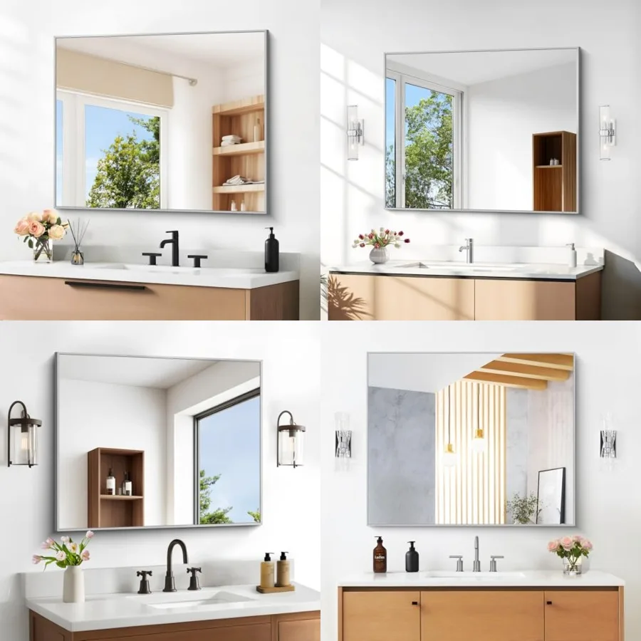 

30" x 30"Bathroom Mirror, Corner Wall Mirror with Metal Frame, Decorative Rectangular Vanity Mirror for Bedroom Bathroom Living