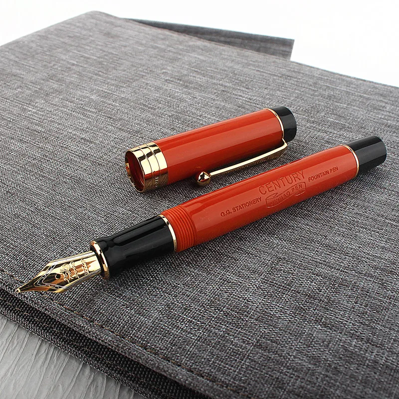 JINHAO 100 Fountain Pen with Ink Converter (Red with Jinhao Logo, Medium Nib 0.7mm)