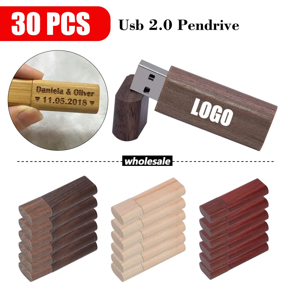30PCS/LOT Free Order LOGO Maple Wood Pendrive 4gb 8gb 16gb 32gb 64gb USB 2.0 Flash Drive Gift pendrive Photography Gift