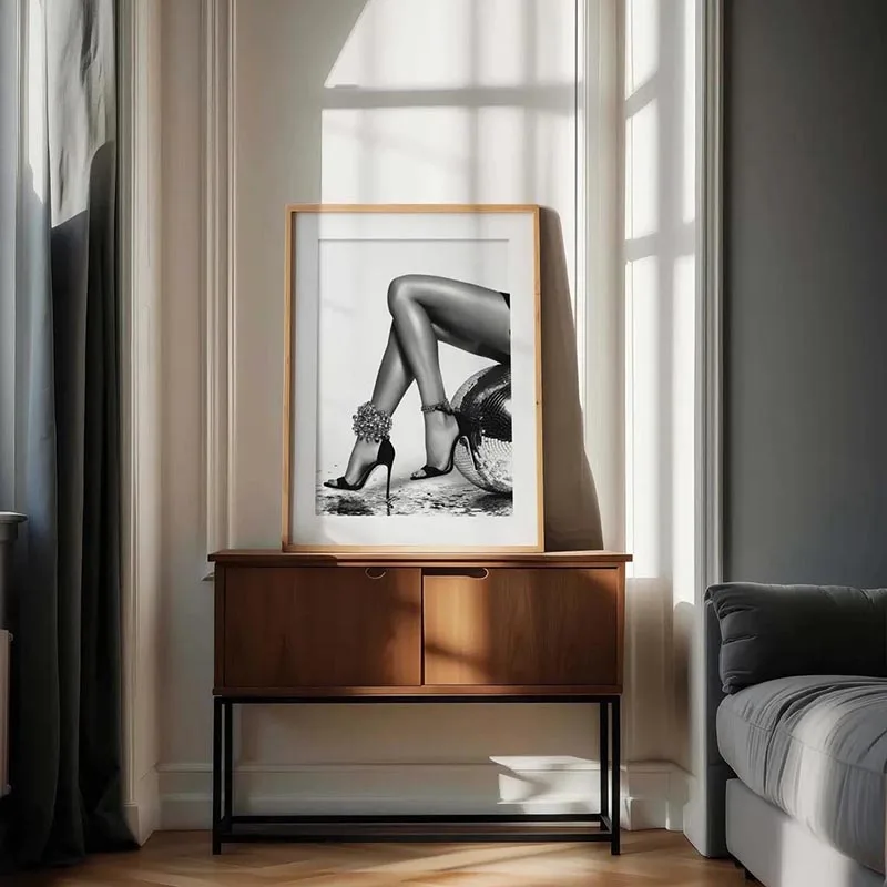 Glam Wall Art Disco Aesthetic High Heels Print Party Girl Poster Luxury Legs Art Room Decor Fashion Art Black White Feminine
