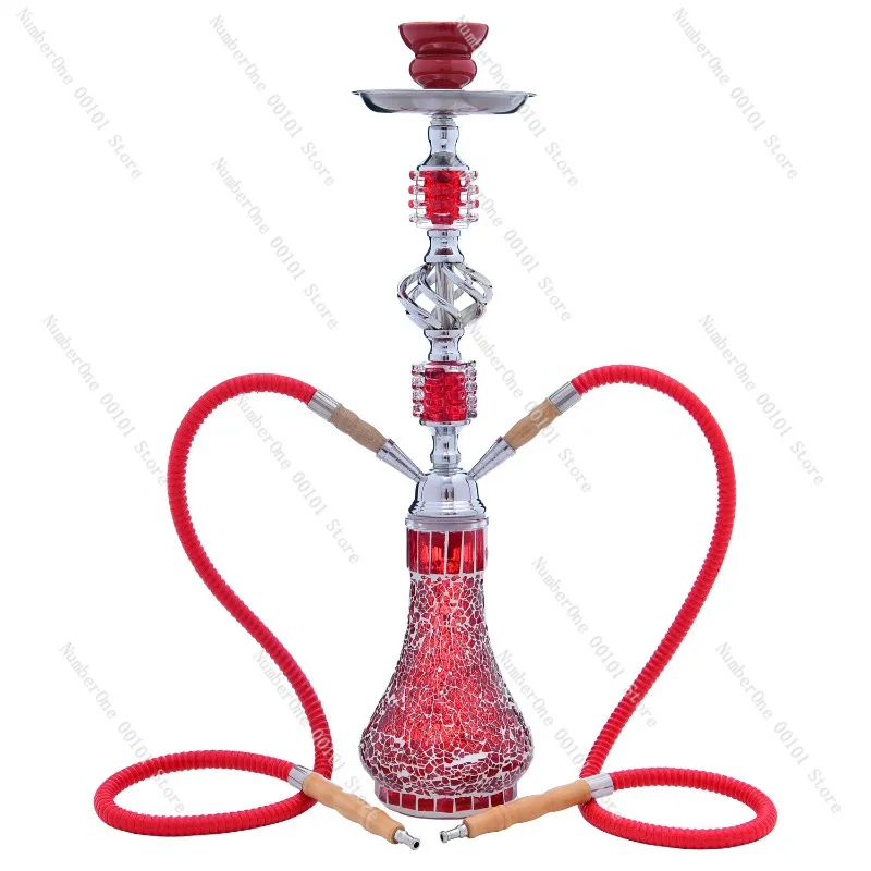 New Double Tube Mosaic Hookah Set, Full Glass Shisha Water Pipe with Pot, Home Party Smoking Accessories
