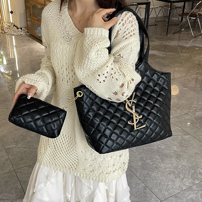 2025 Quilted Tote Bag for Women Spacious Adjustable Crossbody Strap Shoulder Purse with Top Handle Work to Weekend Bag