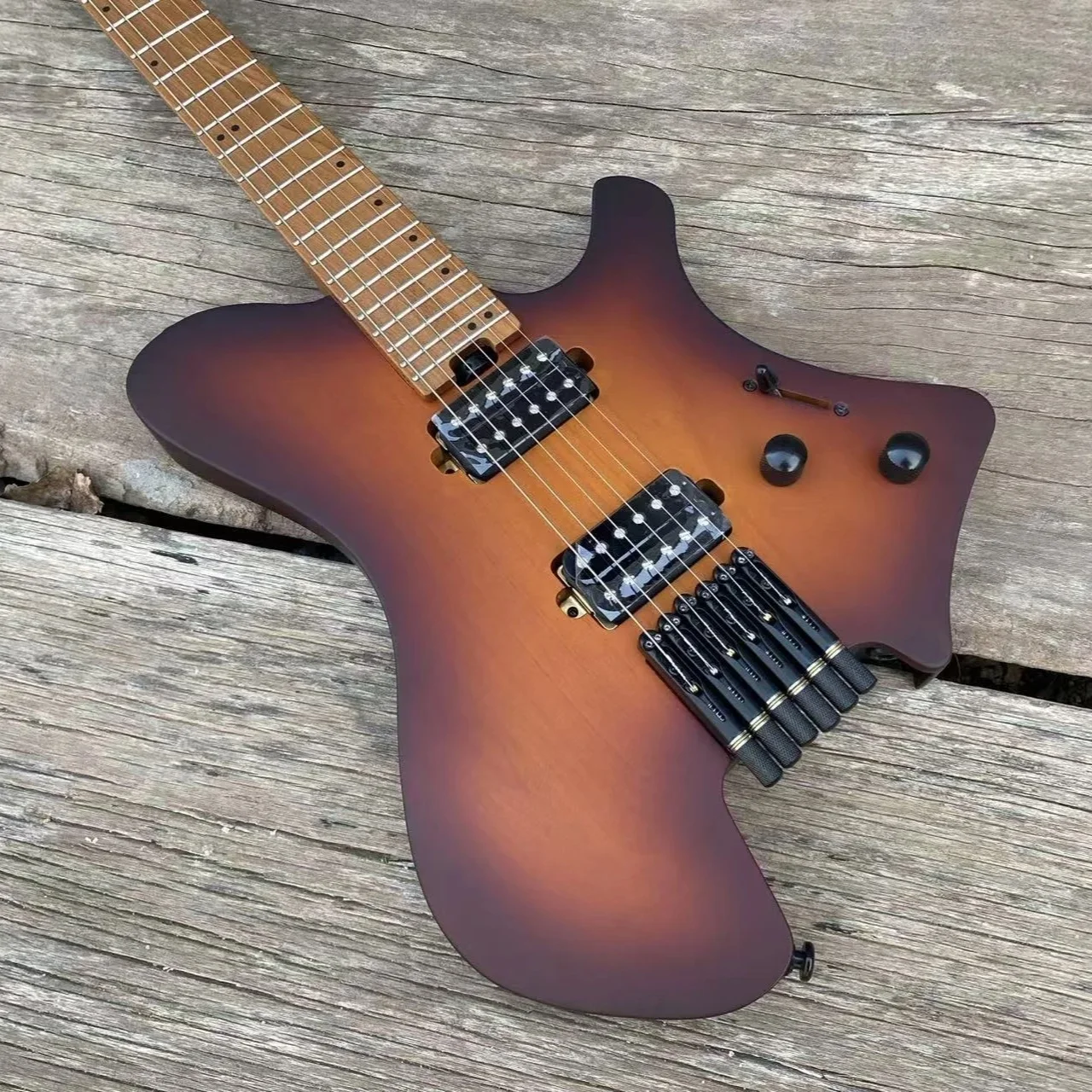

Электрогитары Acepro Brown Burst с корпусом из ольхи, безголовые, с грифом и накладкой из жареного клена, с крупными ладами из нержавеющей стали