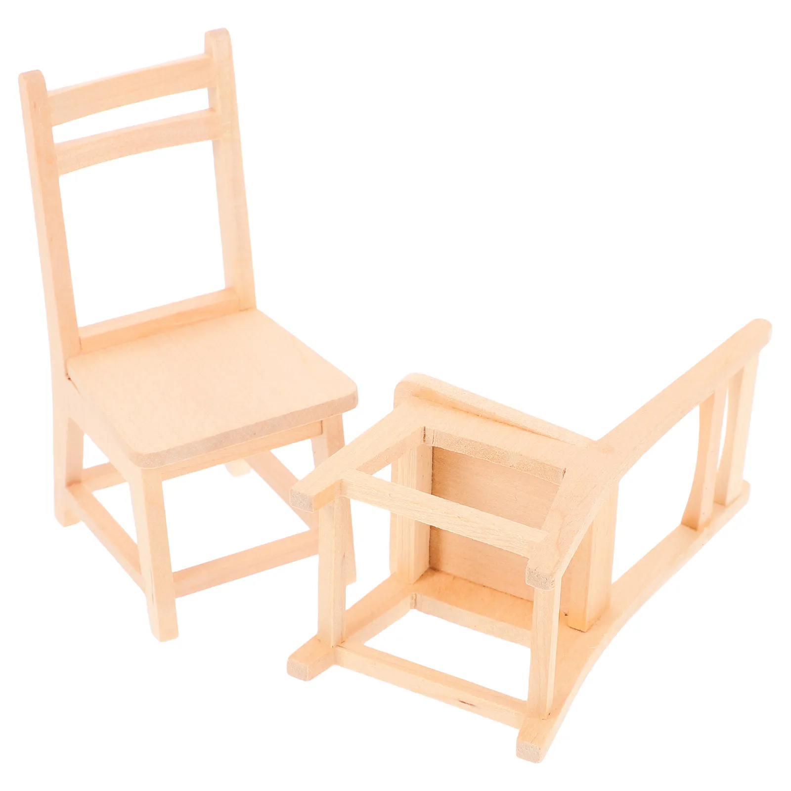 

2Pcs Thickened Solid Wood Mini Chair for Dollhouse Living Room Decor Desktop Ornament DIY Painting Supply Miniature Furniture
