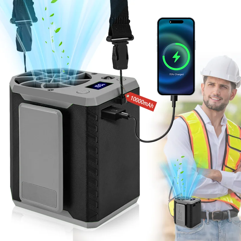 

3in1 Portable Mini 10000mAh Hanging Waist Fan Rechargeable Fan Power Bank Ultra Quiet Multifunction Waist Fan Outdoor
