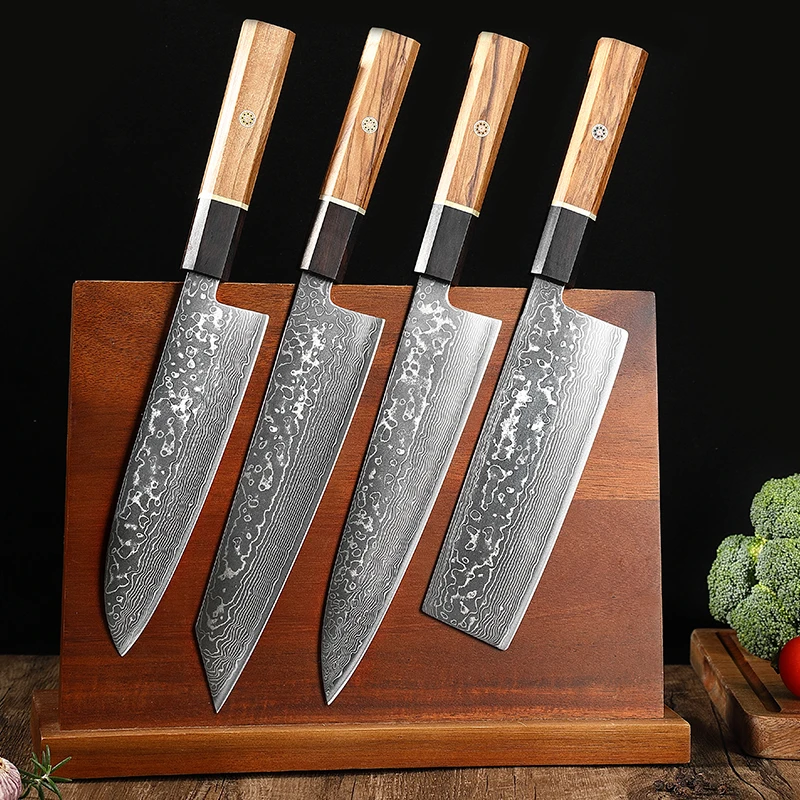 

TJ POP 4 Pcs Kitchen Knives Set 67 Layer Damascus Steel Chef's knife Sharp Japanese Nakiri Kiritsuke Santoku Meat Slicing Knifes