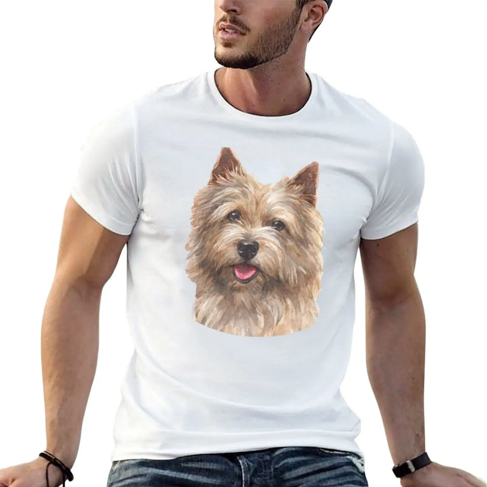 

t cotton shirt Watercolor Norwich Art man Terrier T-Shirt man t shirt casual
