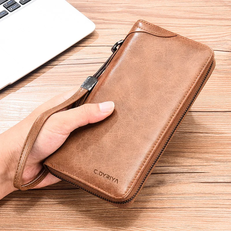 Men PU Leather Long Wallet Zip Around Purse Male Clutch Handbag Man Travel Phone Card Holder Wristlet Pack Storage Case