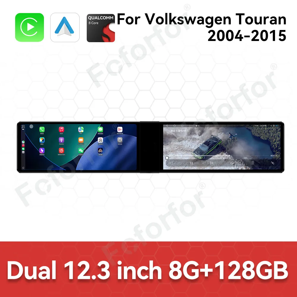 Dual 12.3 Inch Screen HD Android13 For Volkswagen Touran 2004--2015 Car Radio GPS Navigation CarPlay Multimedia Player Head Unit