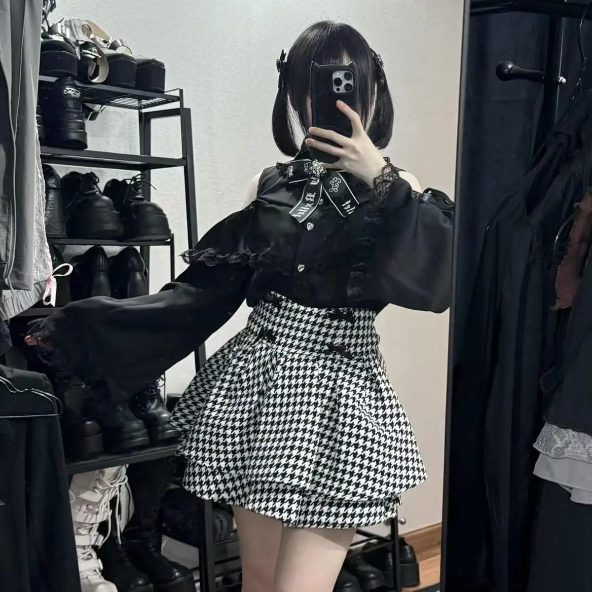 

Faldas Japanese Houndstooth Short Cake Ball Gown Skirts Student Preppy Style Tops
