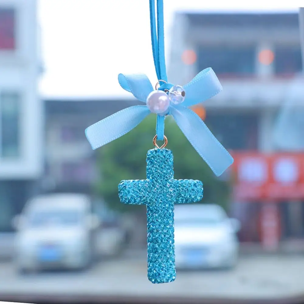 Shiny Rhinestone Car Rearview Mirror Pendant Exquisite Design Creative Fashion Crystal Rhinestone Cross High-End Sparkling