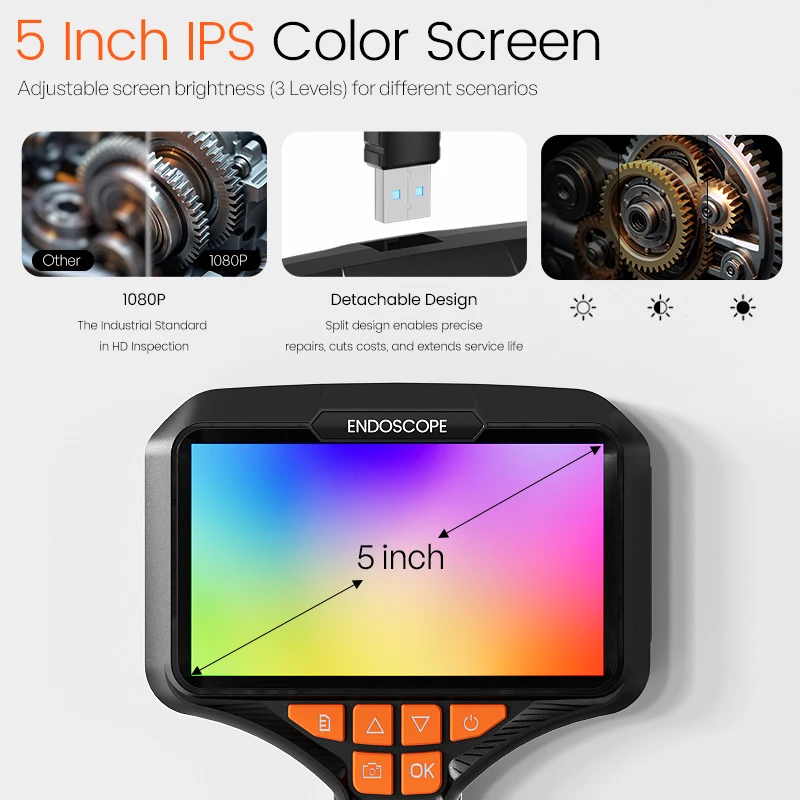 Handheld Inspection Camera 5inch IPS Screen Endoscope HD1080P Camera Single Dual Triple Lens Photo/Video USB Probe Borescope LED