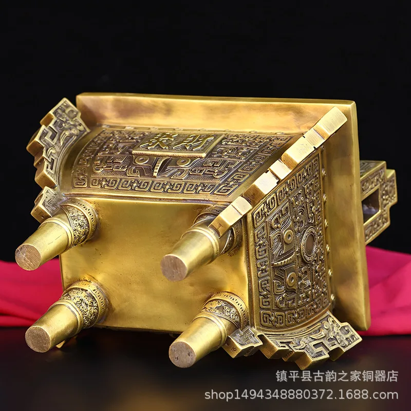 Pure Copper for Home Living Room Office Shop Crafts Brass Four-Legged Square Tripod Decoration Ornament