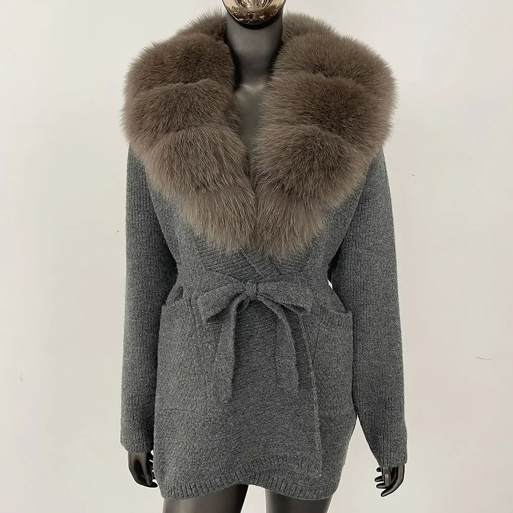 Winter Echt Fox Pelzmantel Stricken Strickjacke Frauen Langarm Mode Warme Weibliche Mit Kapuze Natürliche Waschbären Pelz Jacke Outwear