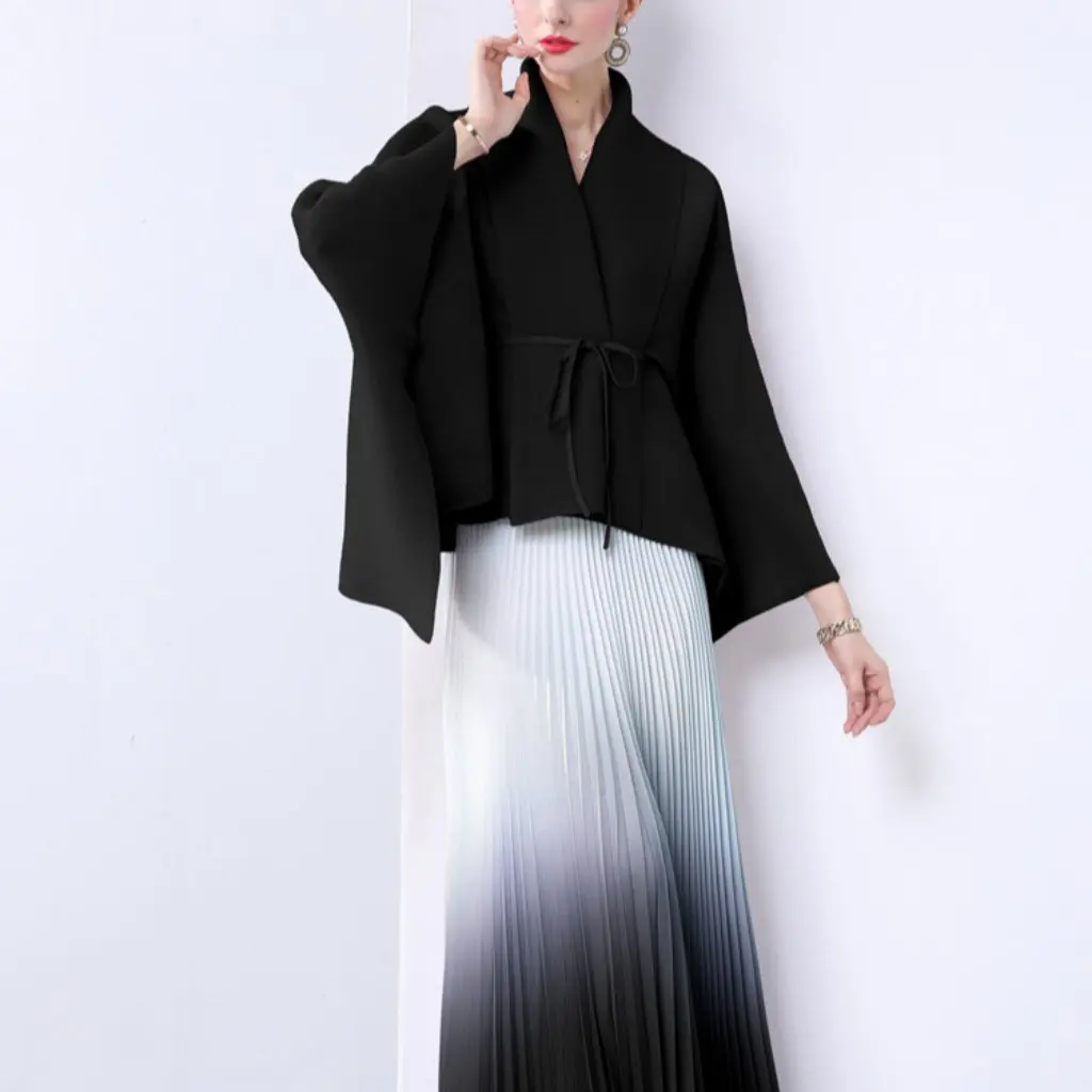 

Европейский и американский модный женский костюм с градиентом, плиссированная юбка с высокой талией и свободный топ на бретелях на осень-зиму