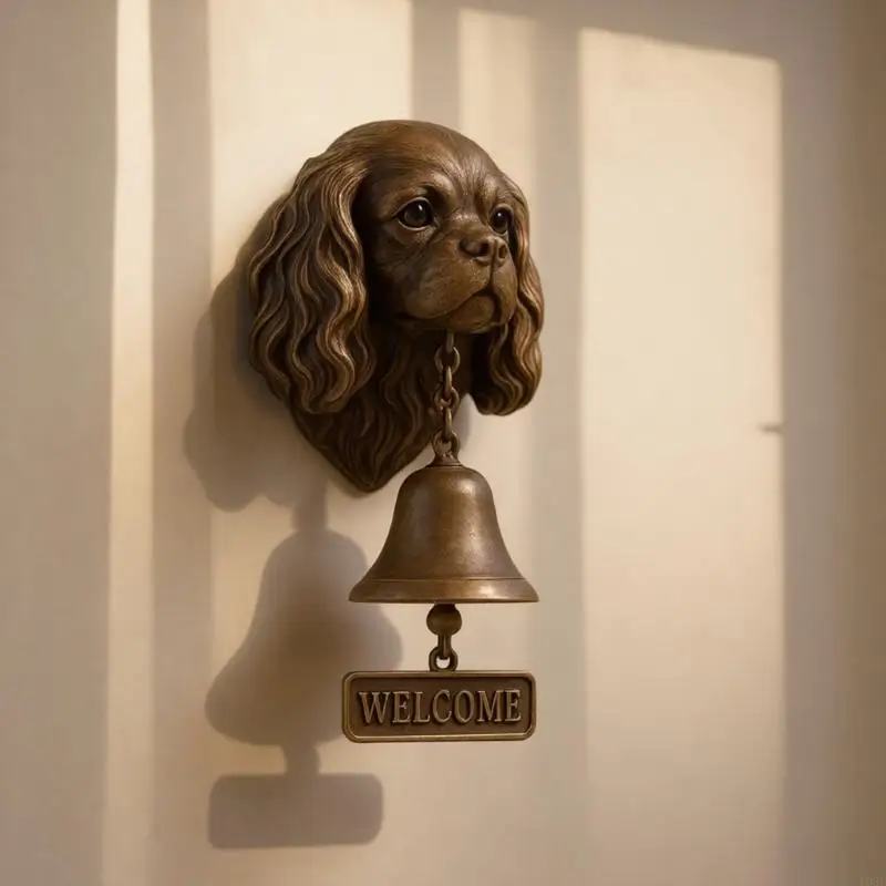 Hundekopf-Harz-Statue, Türklingel mit Willkommensschild, Bauernhäuser, Eingangsbereich, Wandbehang, Glocken, Ornament, einfache – Detail 4