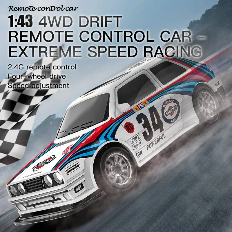 KF34 1/43 High Speed Drift RC Car With Light 2.4G 4WD Remote Control Mini GTR Racing Model Cars For Boys Kids Toy Gift