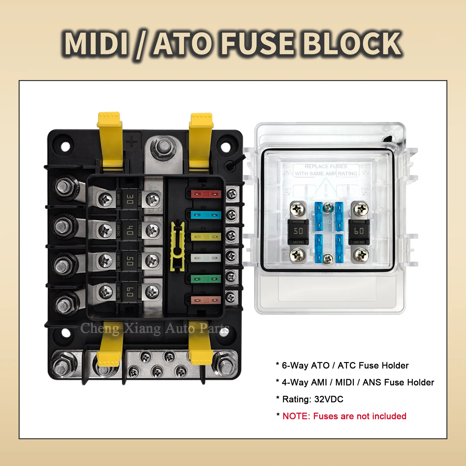 Heavy-Duty 10-Way Fuse Box Panel | 6-Way ATO/ATC Standard Blade Fuse Block | 4-Way MIDI/ANL Mini Fuse Holder for Car Boat Camper