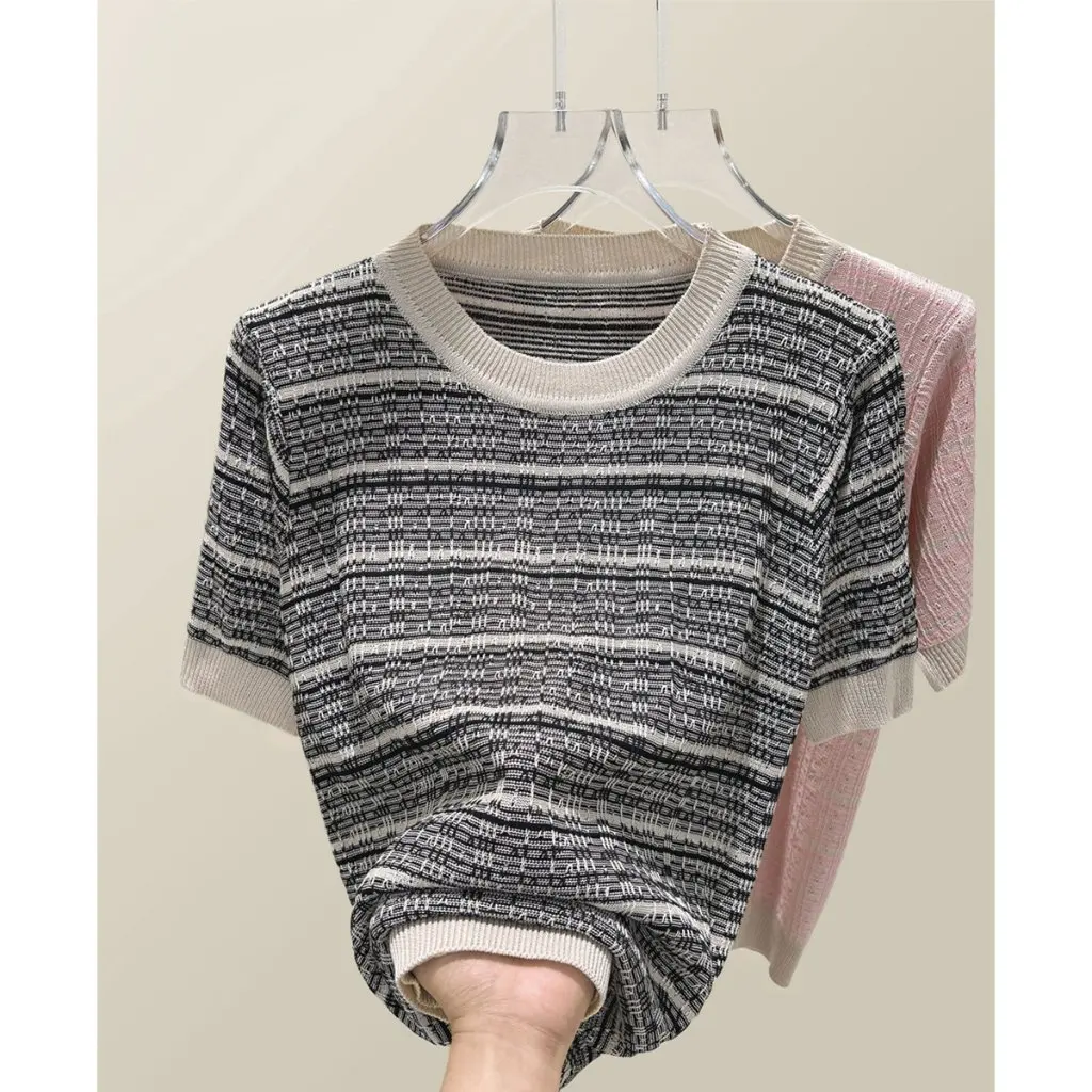 

Женский топ из лиоцелла с круглым вырезом из ледяного шелка, летняя свободная высококачественная льняная трикотажная футболка с короткими рукавами