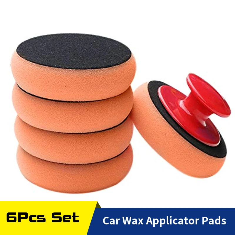 Car Wax Applicator Pads Kit, Soft Sponge Applicator Foam Waxing Pad with Grip Handle for Automative Polishing Cleaning, Waxing