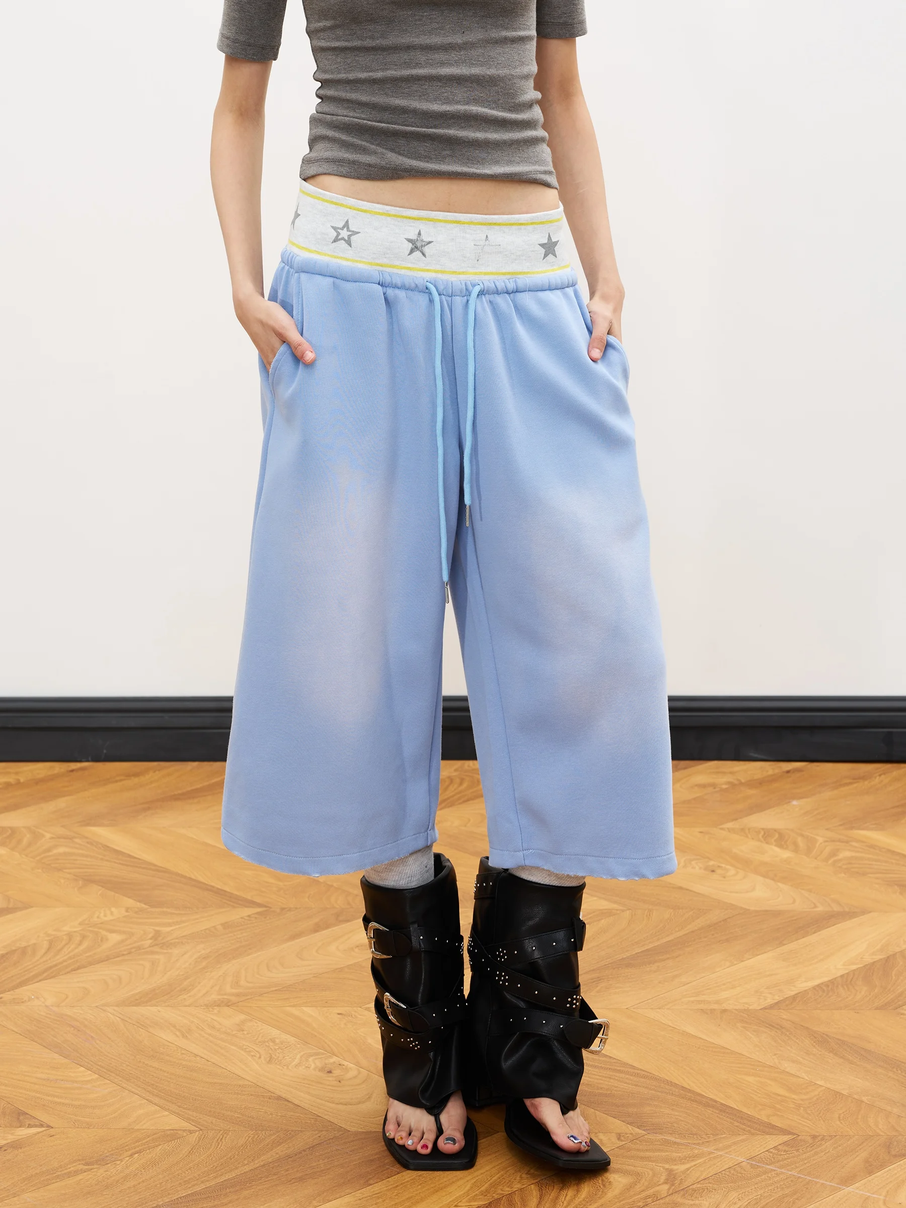 Junecut Gradient Color Block Casual Loose Wide Leg Pants Women's mid Waist Trousers Summer New Style Comfortable Straight Cut