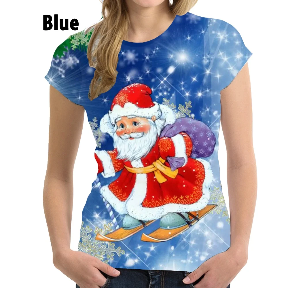 2022 Women Christmas Clothing Hot Sale 3D T Shirt Funny Christmas Tree Printing Short Sleeve Cool Fashion T Shirts