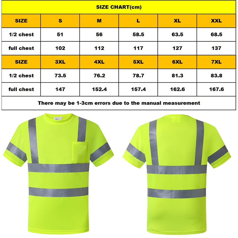 Hi Vis Shirt Logo or Text Custom High Visibility Safety Work T-shirt Size S-7XL Reflective Shirt Men Construction