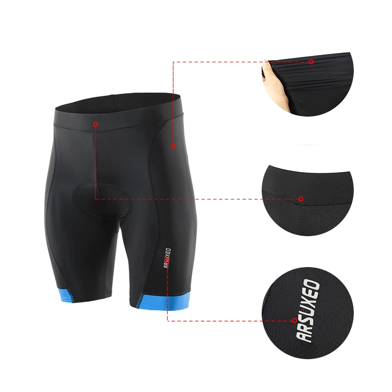 ARSUXEO Men Cycling Shorts Gel Pad Bicycle Summer Tights Pants Mountain Road Shockproof Bike Short Anti-slip Leg Grips Underpant