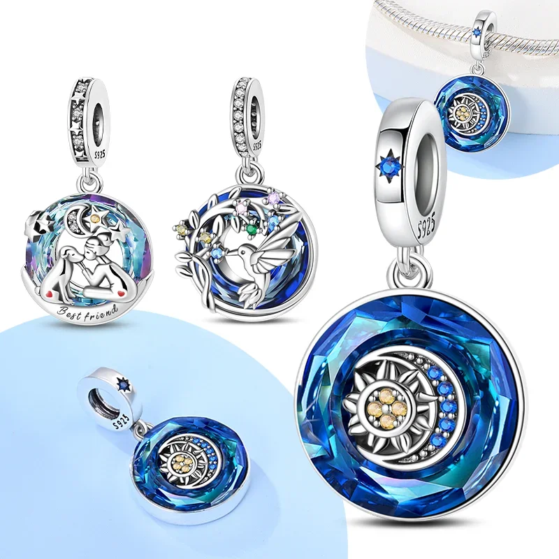 Original 925 Sterling Silver Astrolabe Sun&moon Star Blue Series Charms Fit Bracelet DIY Charm for Women Jewelry Fine Gifts