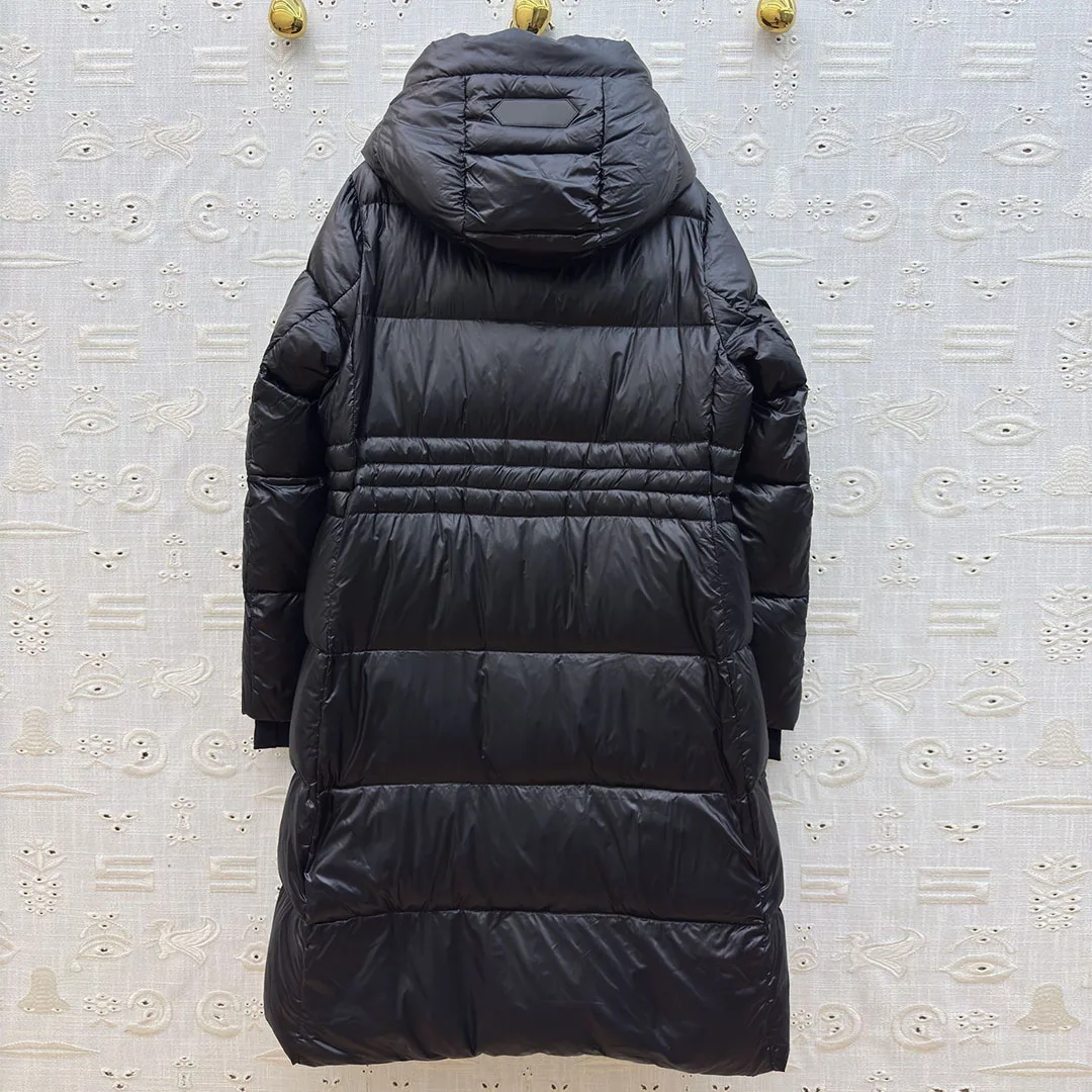 جديد الشتاء الأبيض بطة أسفل معطف طويل المرأة مقنعين أزرار الذهب سستة طويلة الأكمام الرباط الخصر النحيف سميكة الدافئة الرجعية سترة #6