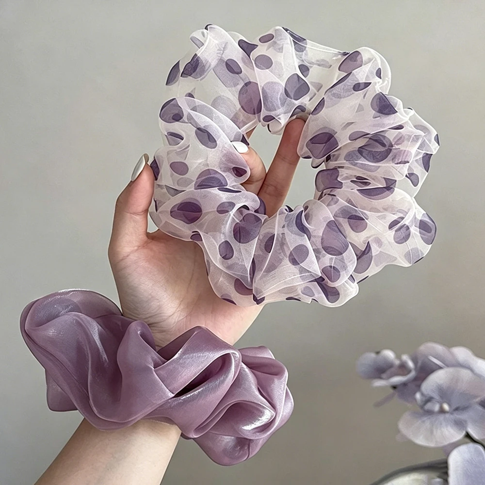 2 chouchous en satin moelleux à pois violets, élastiques à cheveux doux et élégants, pour queues de cheval et chignons, accessoires capillaires quotidiens