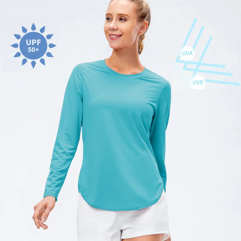 

UPF50 + женская рубашка для тренировок, свободный спортивный топ с длинными рукавами, дышащая быстросохнущая рубашка для йоги, одежда для фитнеса и бега