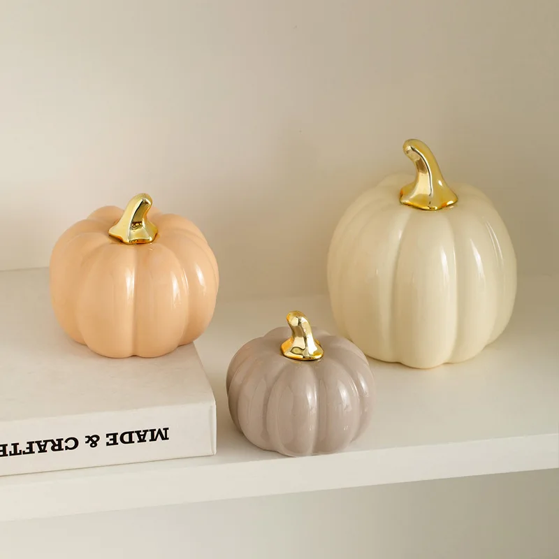 Nordic Tricolor Pumpkin Decor Creative Vintage Ceramic Art Halloween Decorations For Home Living Room Tabletop Decor Art Shelf