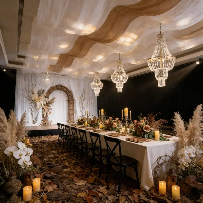 

2pcs Romantic Crystal Bead Curtain Iron Pendant Lamp for Wedding Hall Hotel Stage Banquet Party Event Decoration Iron Art Props