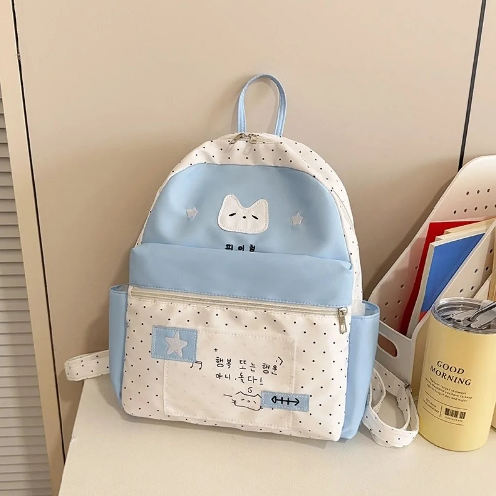 New Cat Polka Dot Backpack Large Capacity Lightweight Schoolbags White Multifunctional Cartoon Mochilas for Students